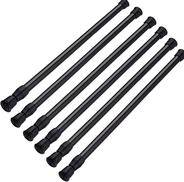 SIQUK 6 Pack Tension Rods Adjustable Spring Cupboard Bars Black Extendable Rod for Wardrobe Bookshelf Bathroom, 40 to 70cm