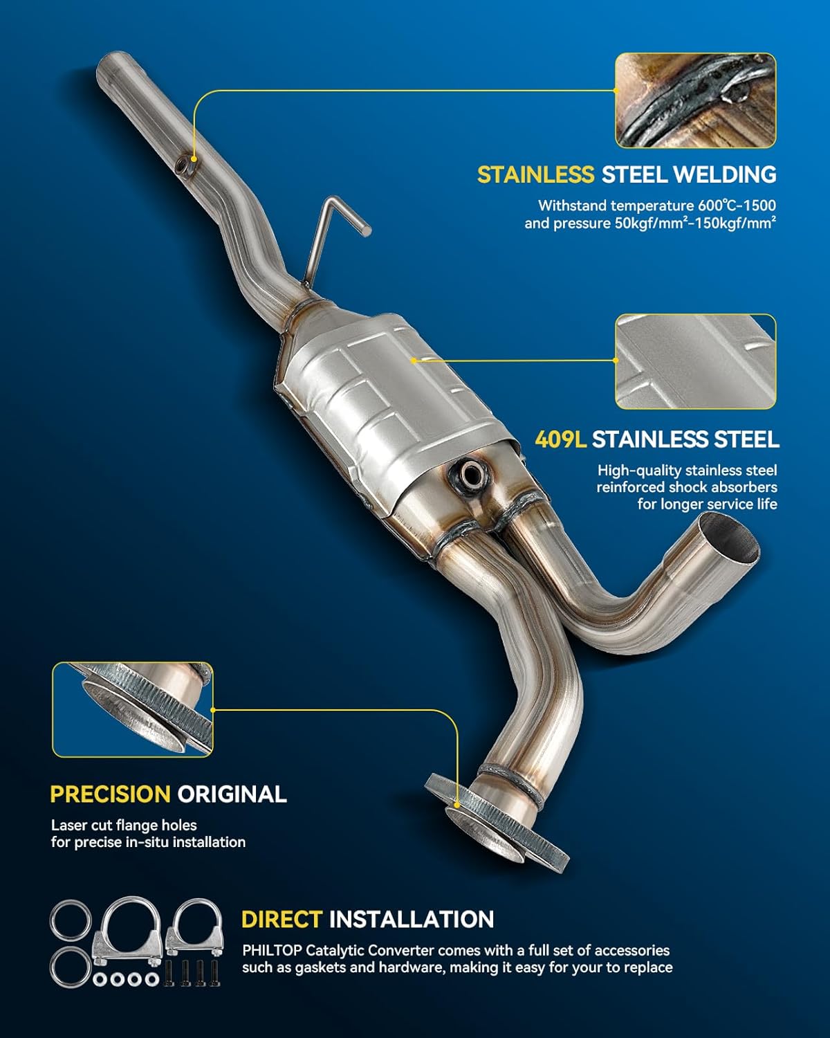 PHILTOP 50505 Catalytic Converter Kit Compatible with Dodge 1996-1999 Ram 1500 3.9L/5.2L/5.9L, 1996-1999 Ram 2500 5.9L, 1996 Ram 2500 5.2L, 1998-1999 Ram 3500 5.9L (EPA Compliant)