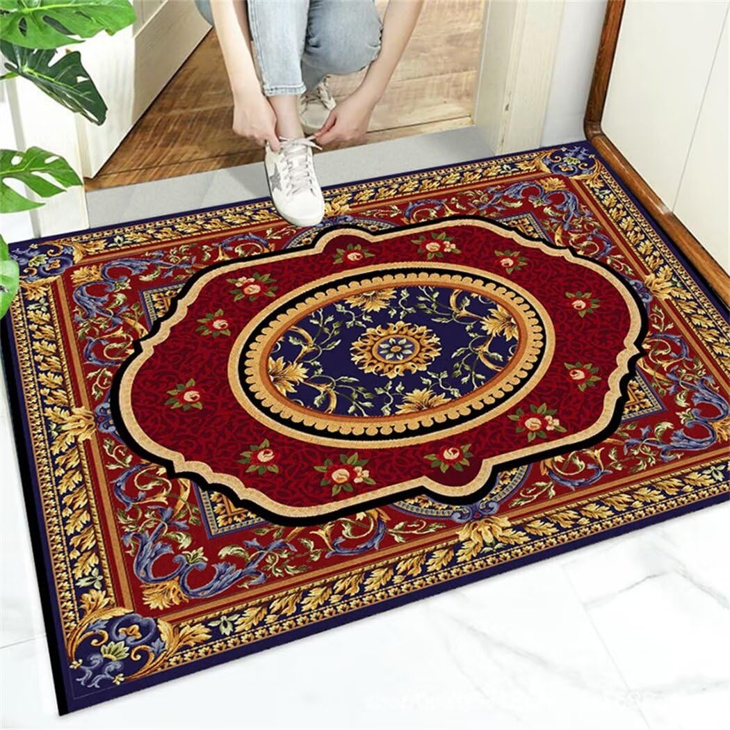 Tapis salon XXL 180x250cm rouge rétro à motif floral pour couloir et chambre d'enfant antidérapant