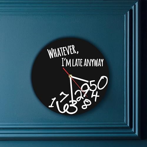 Miniatura 7 de The Geeky Days Whatever I'm Late Anyway - Reloj de pared negro Whatever Modern - Reloj de pared con letra inglesa, reloj personalizado con lo que