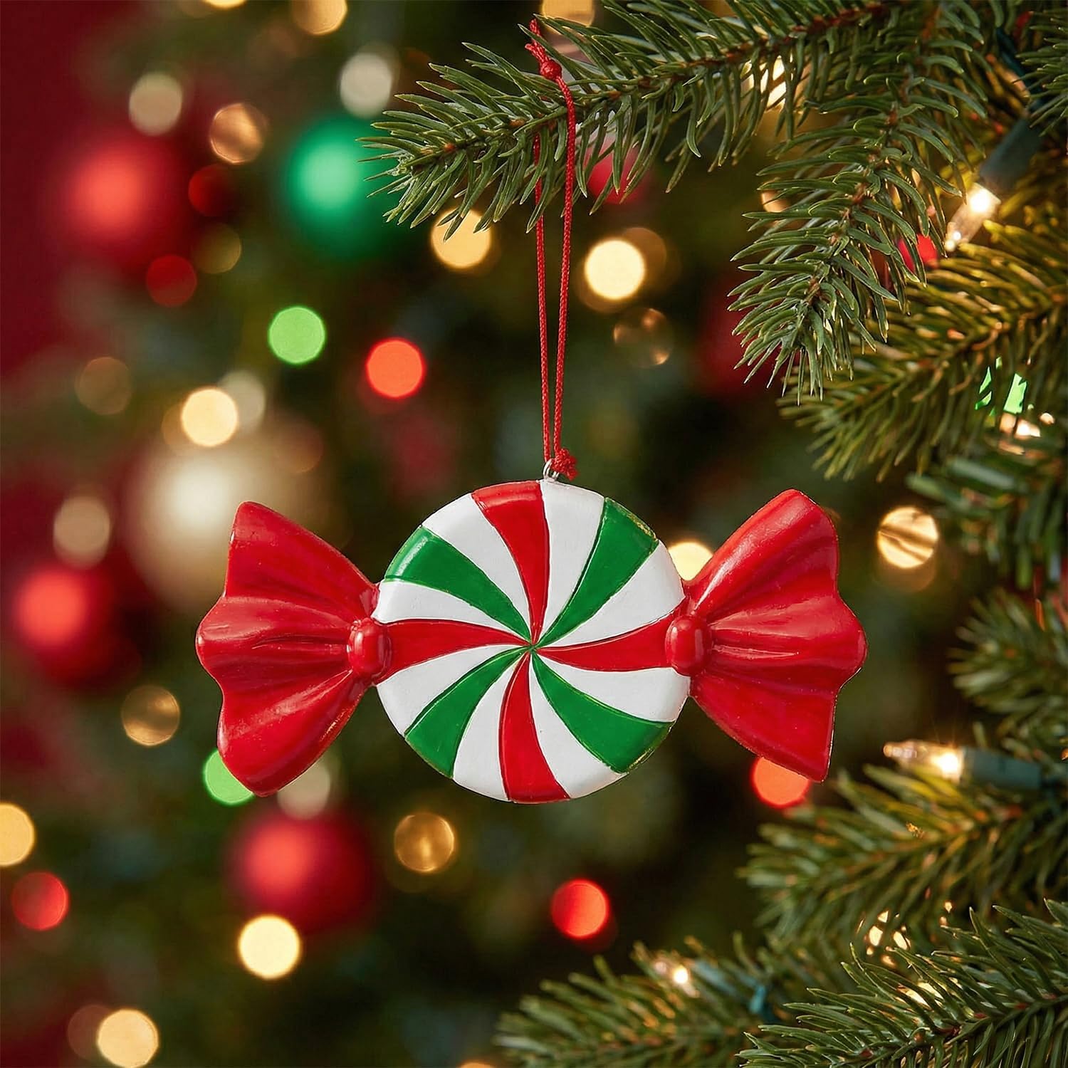 Fun Express 4" x 1 3/4" Red, Green & White Striped Candy Resin Christmas Ornaments - 12 Pieces