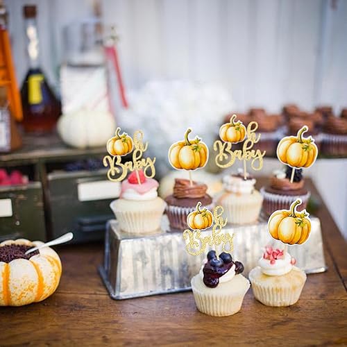 Miniatura 152 de 24 adornos de calabaza para cupcakes con purpurina para otoño, hojas, flores, calabaza, cupcakes, decoración de pasteles para Halloween, decoración
