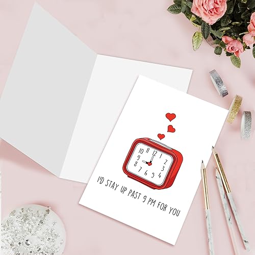Miniatura 6 de Leinessy Tarjeta de felicitación de amor dulce para prometido, con texto en inglés "I d Stay Up Past for You", divertida tarjeta de San Valentín