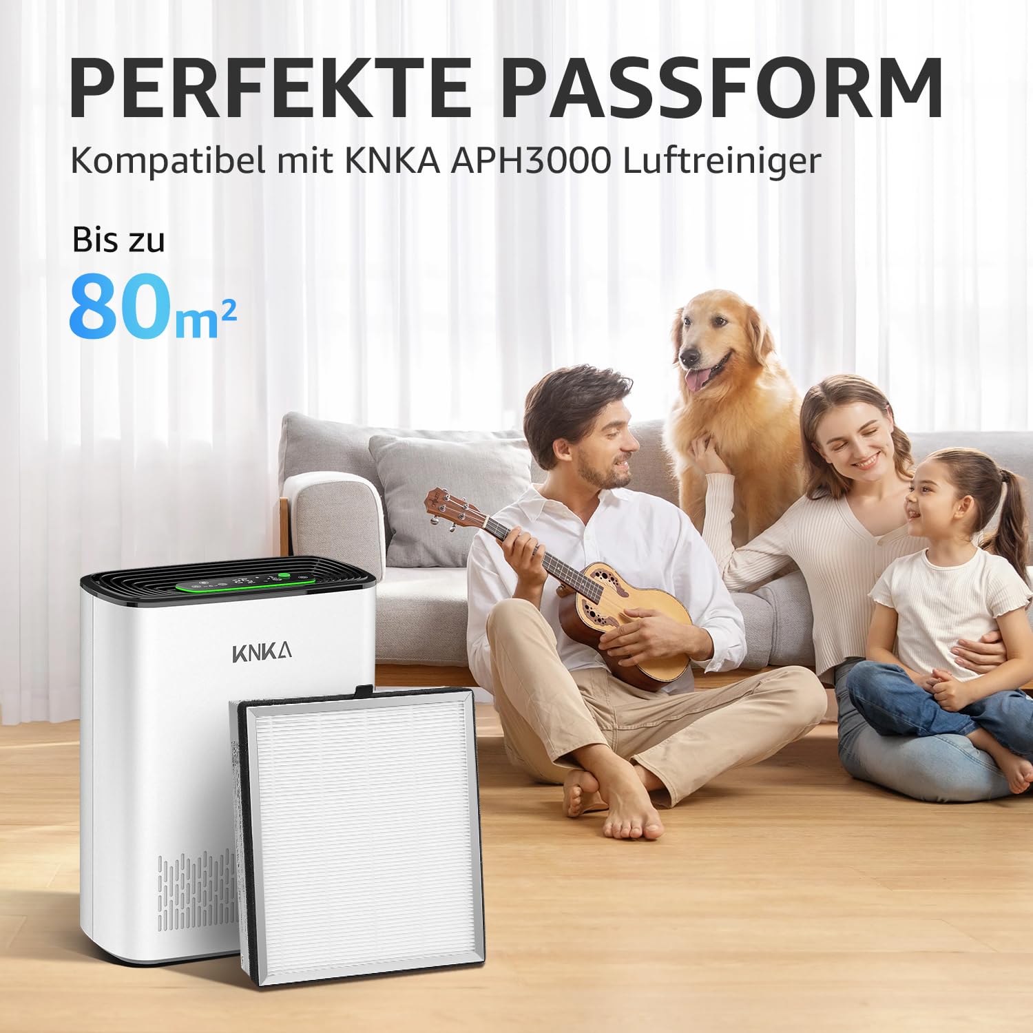 KNKA Ersatzfilter für APH3000 Luftreiniger, 2er-Pack HEPA Aktivkohle Entfernt 99,97% Staub Pollen Gerüche