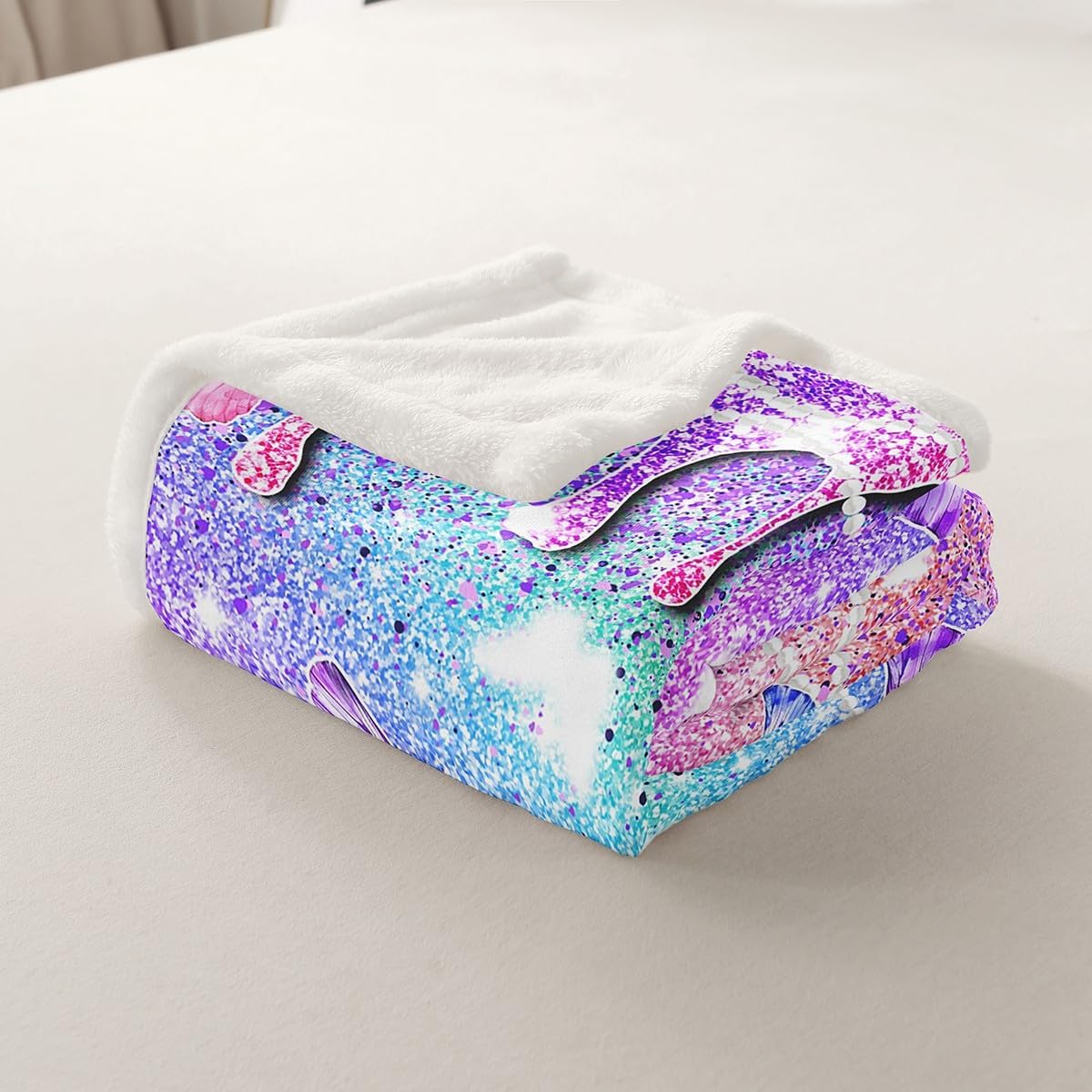 Feelyou Glitter (No Glitter) Sherpa Blanket Boys Girls Twin 60"x80" Stylish Butterfly Fleece Throw Blanket for Bed Sofa Couch Kids Ultra Soft Animals Plush Blanket Silver Rainbow Fuzzy Blanket