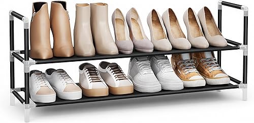 Miniatura 11 de SONGMICS Estante para zapatos de 3 niveles, almacenamiento para zapatos para armario de pasillo, delgado y que ahorra espacio, marco de metal,