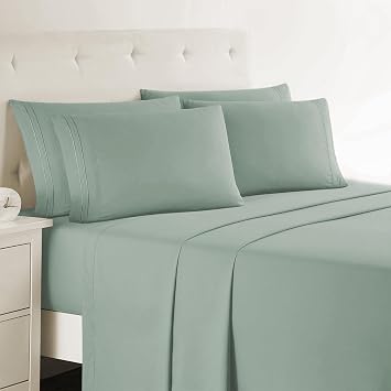 Clara Clark Twin Sheets - Hotel Luxury 5 Piece Bed Sheets for Twin Size Bed - Soft Bedding Sheets & Pillowcases, Fits Mattress up to 16 inch deep. Twin, New Sage Green