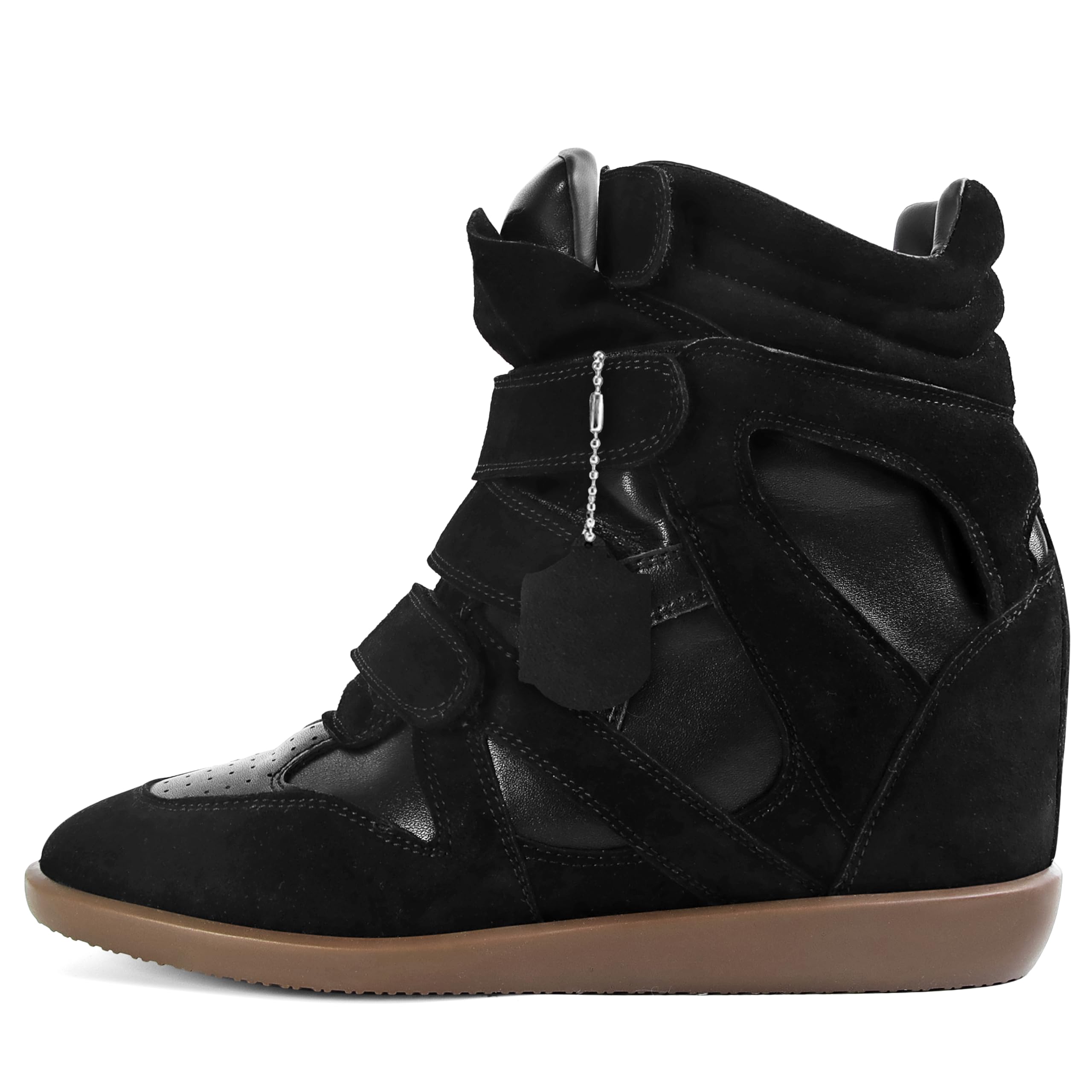 Wedge Sneakers for Women Heels Suede Hook and Loop High Heel Tennis Round Toe Triple Strappy Band Casual Vintage Fashion Dressy Comfy Campus Trendy Retro Sneaker