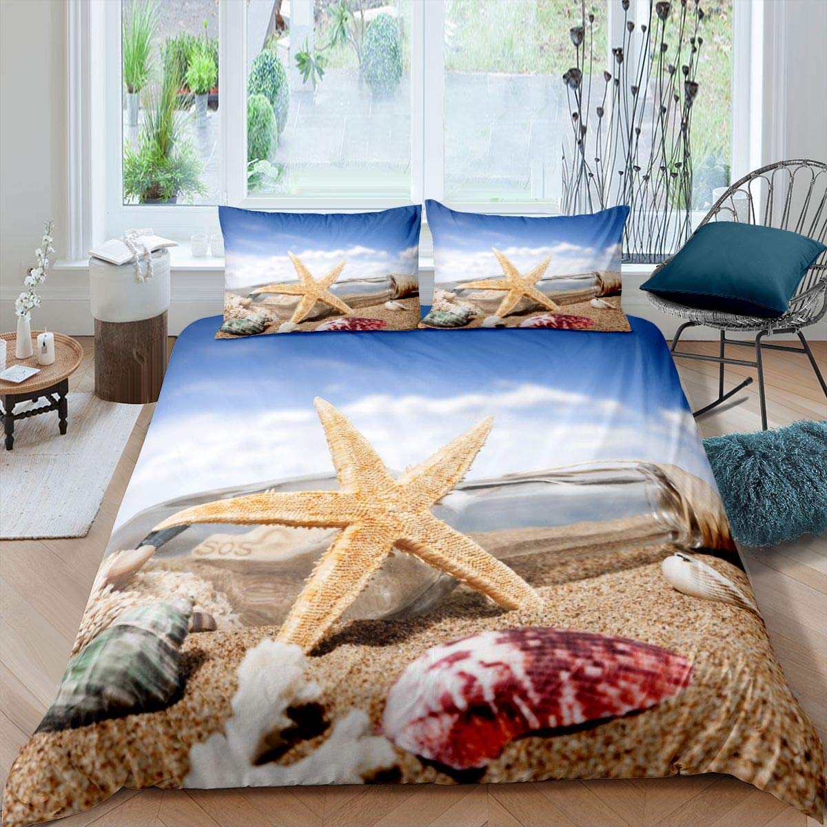 Homemissing Boys Multicoloured 13 Beach Starfish Duvet Cover Ocean Marine Bedding Set Sea Creatures Comforter Cover For Girls Teens Hawaiian Sealife Bedding & Linen Single