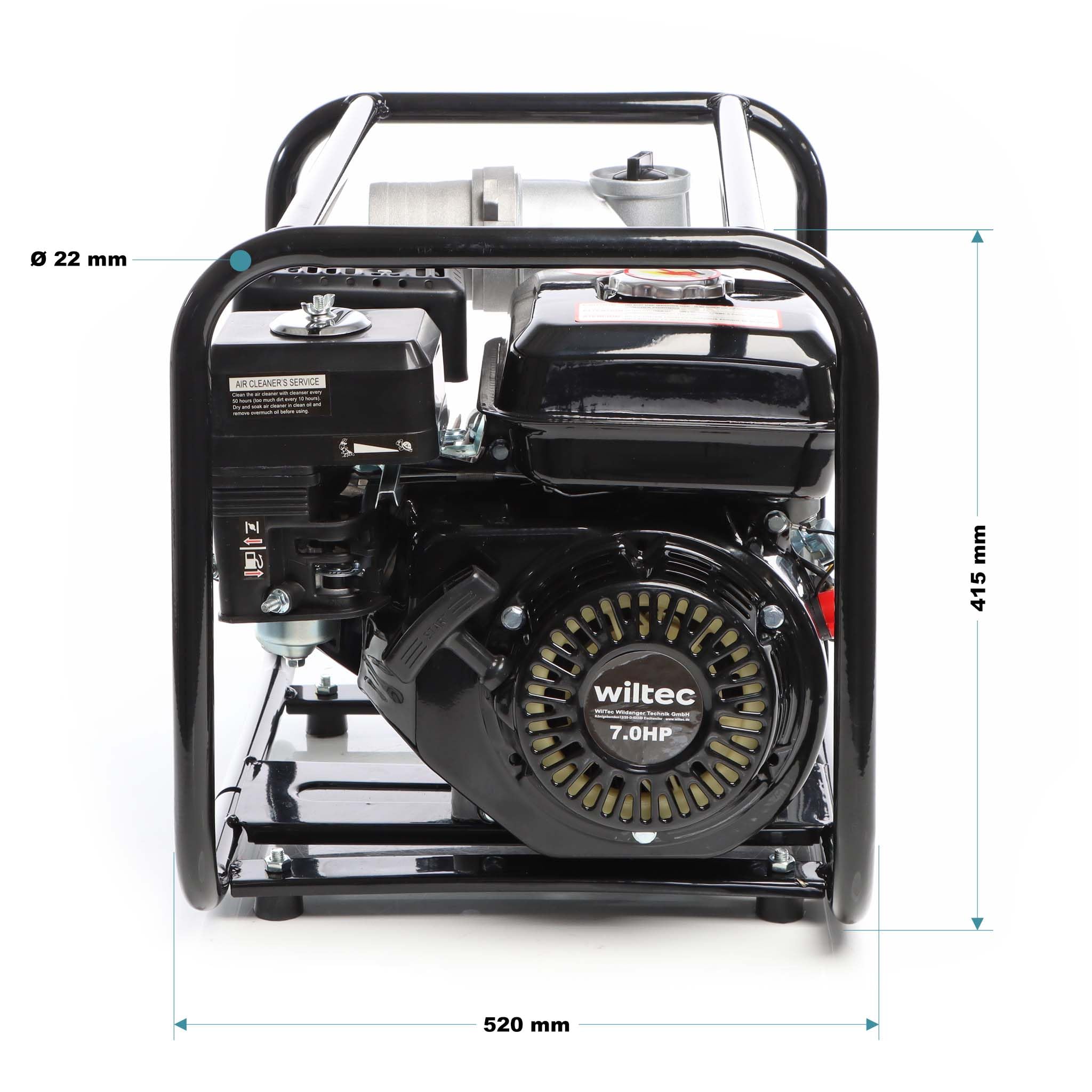 Wiltec Pompa per acque nere a benzina 4kW 48.000 l/h Pompa da giardino con attacco da 80 mm (3")
