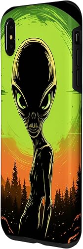 Vista 14 de iPhone 14 Pro Cute Green Alien Head UFO Space Face Alien Case