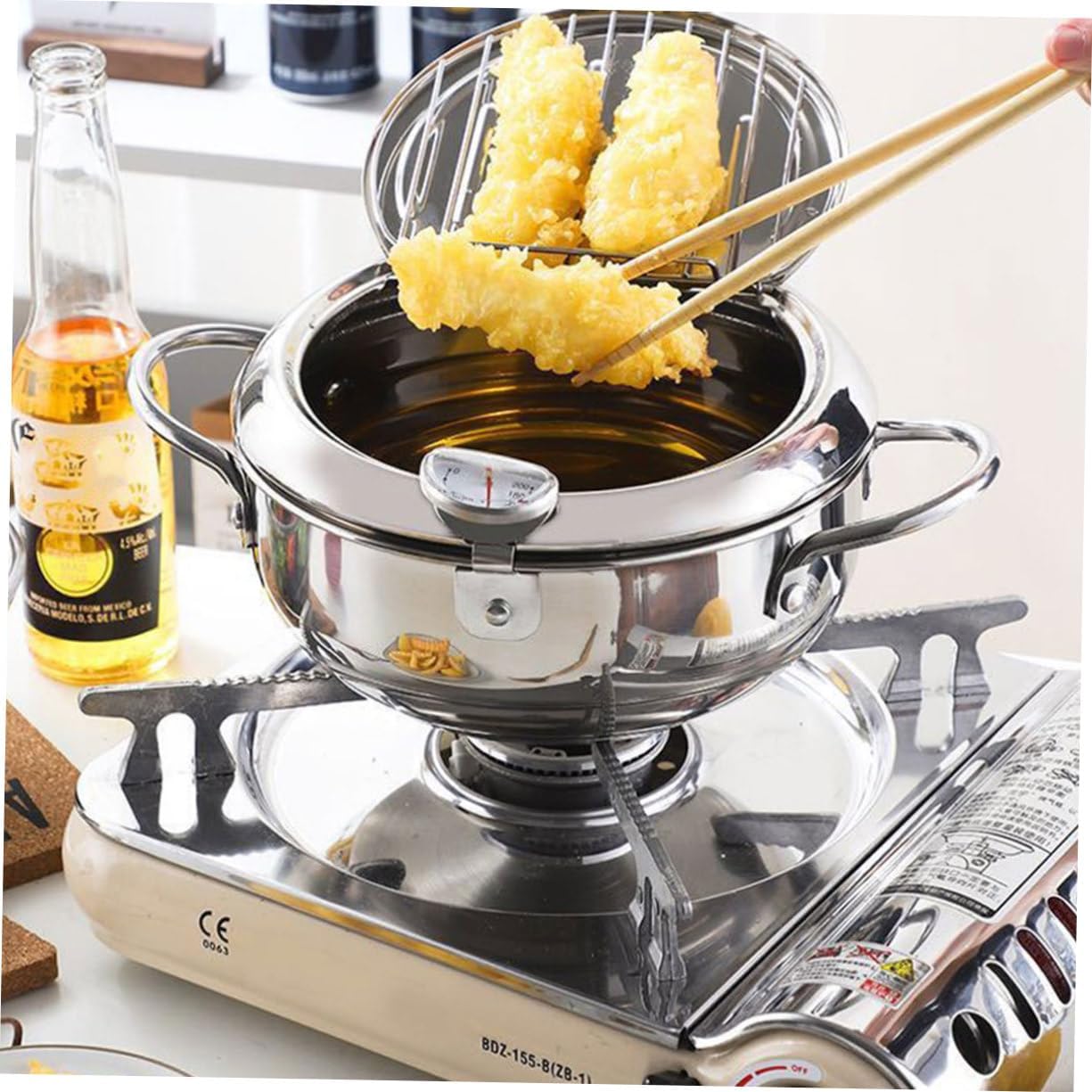 Unomor Mini Deep Fryer Basket Turkey Fryer Pot Induction Frying Pan Household Frying Pan