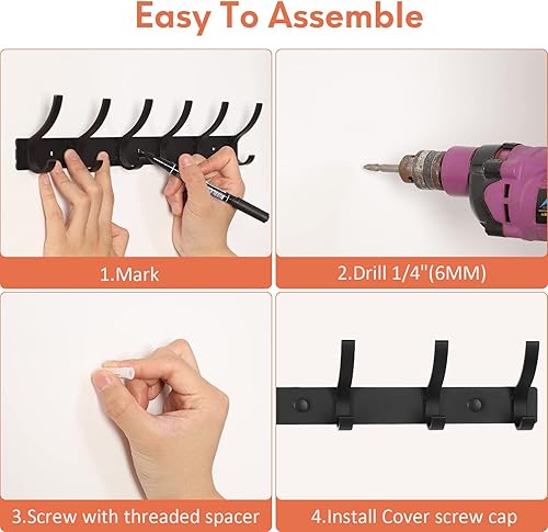 Miniatura 4 de Paquete de 2 percheros para montaje en pared, ganchos de pared para colgar abrigos, ganchos de pared para colgar, organizador de sombreros, perchero