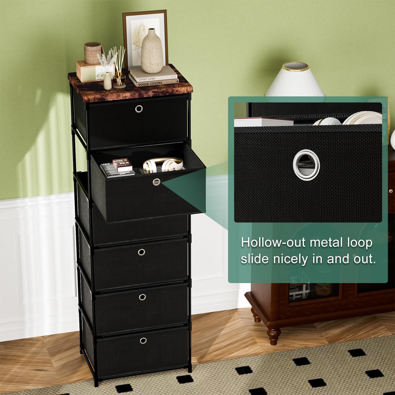 Fabric Storage Drawers and Chest of Drawers, Beautiful Small Dresser with Drawers, Sturdy 6 Drawer Dresser for Closet Dorm,Drawer Unit for Toys,Yarns