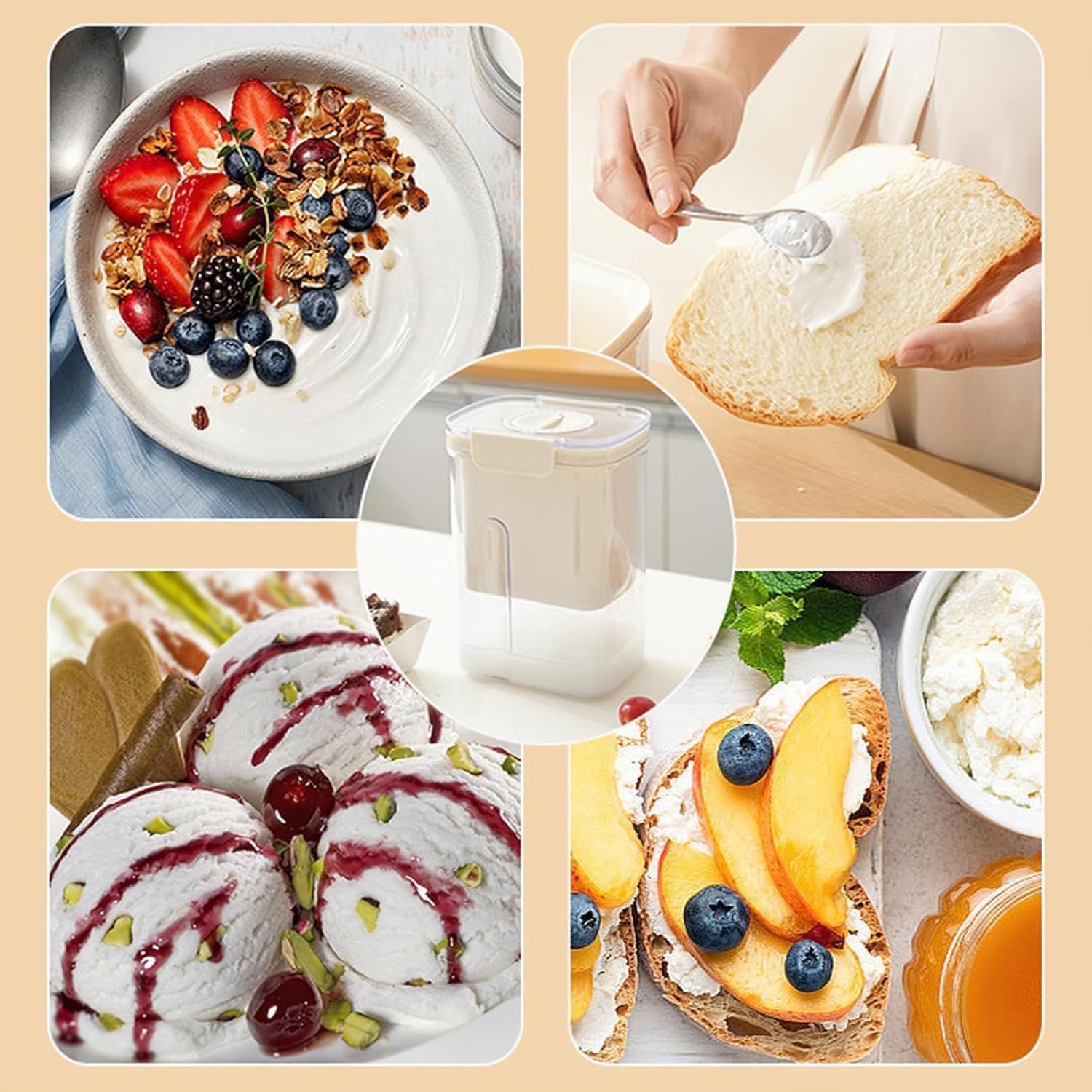 Curd Yogurt Maker, Greek Yoghurt Maker 1000ml, Hung Curd Maker with Quick Spring Action, Yogurt Filter Strainer Fresh, Hung Curd Strainer Box (Beige, 1000ml)