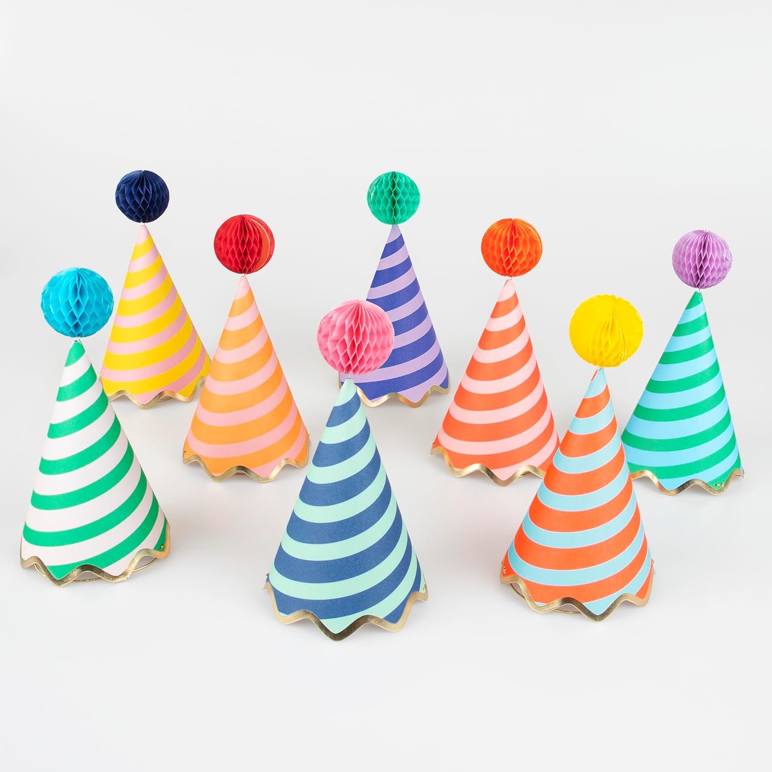 Meri Meri Birthday Party Hats, Pack of 8 Bright and Colorful Cone Birthday Hats for Kids & Adults, Cone Party Hats