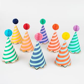 Meri Meri Birthday Party Hats, Pack of 8 Bright and Colorful Cone Birthday Hats for Kids & Adults, Cone Party Hats