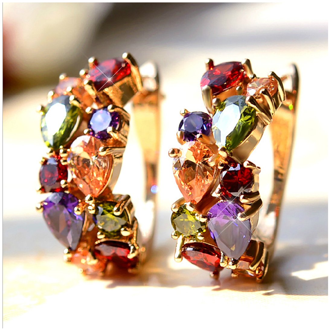 Boucles D'oreilles Créoles En CZ - Plaqué Or 18K - Zircone - Dormeuses - Neuves Avec étiquettes