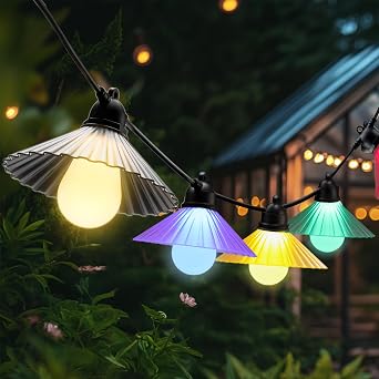 16.4FT Outdoor String Lights Plug in, 10 LED Waterproof Patio String Lights with Clear Shade, Bulb Outside Hanging Light for Camping, Garden, Deck, Backyard, Outside - Multicolor