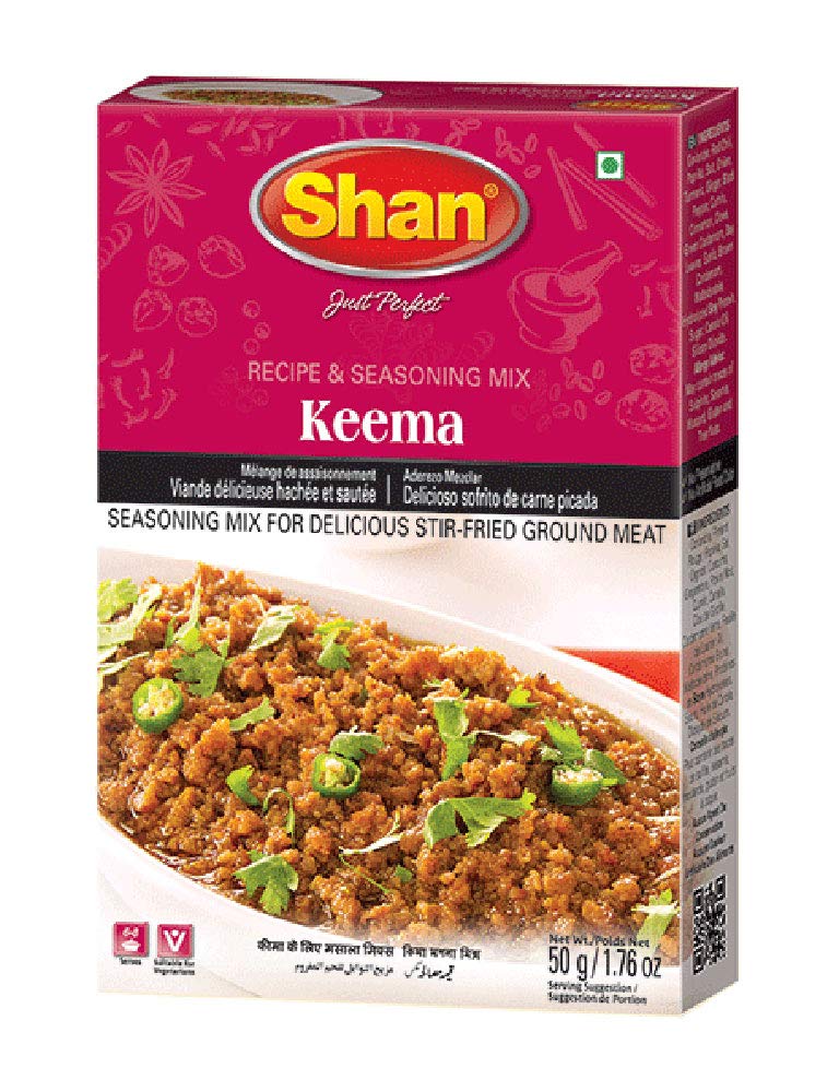 Shan Keema Rezept- und Gewürzmischung, 50 g, für köstliches sautiertes Hackfleisch, geeignet für Vegetarier, luftdichter Beutel in einer Box (24 Stück)