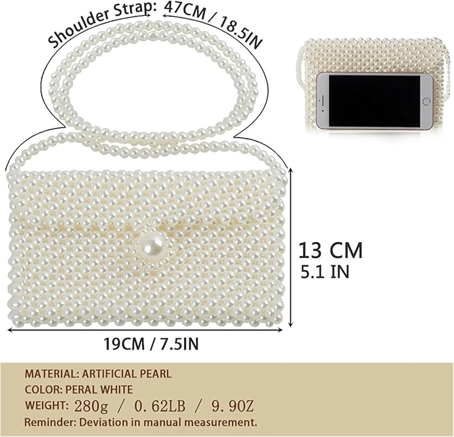 SHESRA Luxury Pearl Bag Purse Shoulder Chain Bag Evening Bags, Tassel Earrings, Bracelet and Necklace for Women, Artificial Pearl Clutch Crossbody Beaded Handmade Bags for Party Wedding Prom Travel