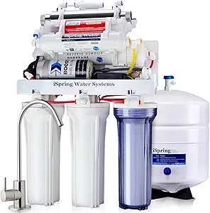 iSpring RCC1UP-AK, 100 GPD 7-Stage Reverse Osmosis Under Sink Water Filtration System with Boost Pump, Alkaline Remineralization and UV Filter, Patented Top-Mounted Faucet Design for Easy Installation