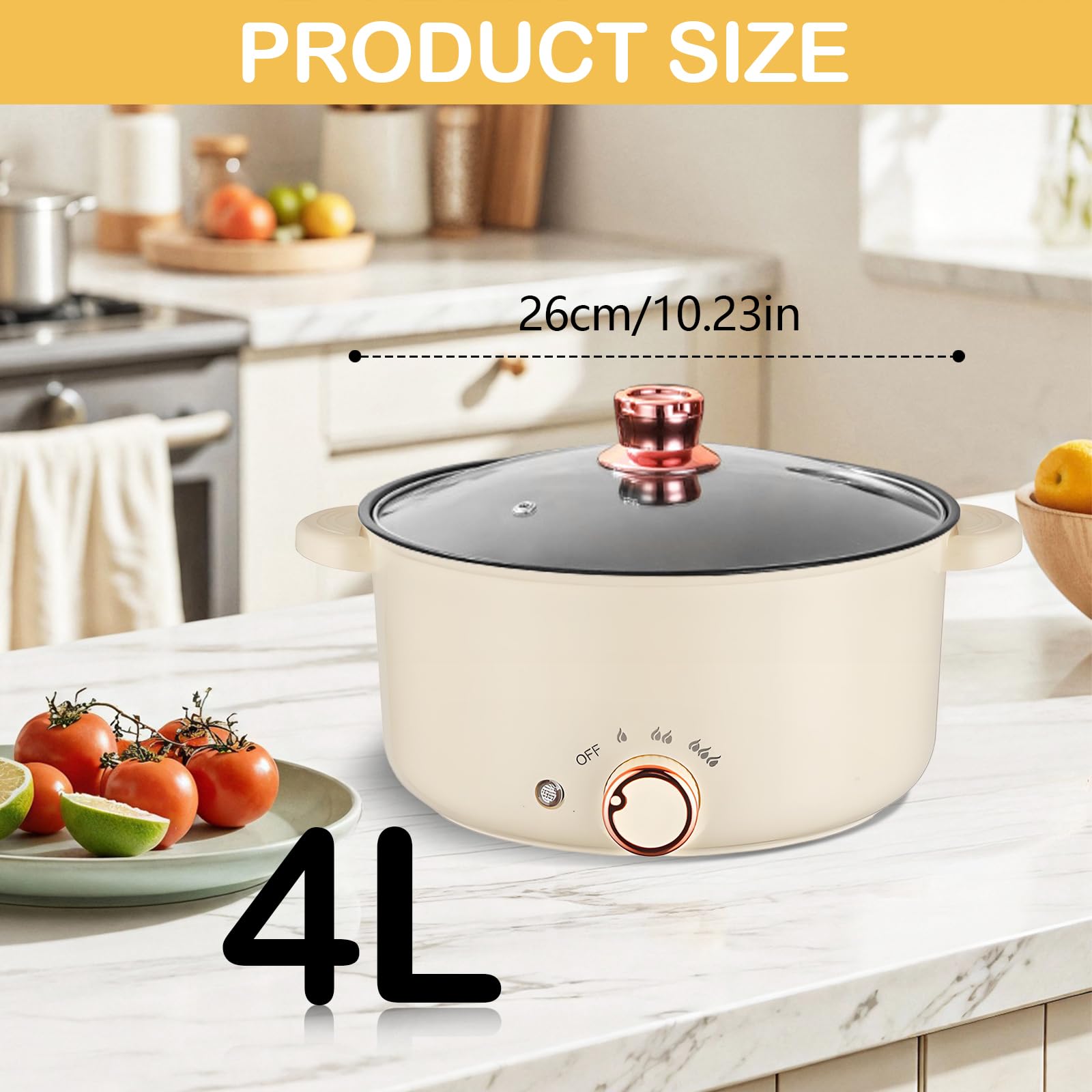 Hot Pot, Olla eléctrica de 4 L con compartimentos Antiadherente Crockpot de 1000 W con 3 Ajustes de Potencia para Cocinar Guisos Hacer Sopa Cocinar Fideos Freír Filetes y Saltear Verduras