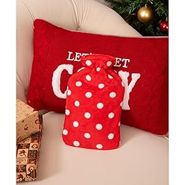 HomeTop Premium Classic Rubber Hot or Cold Water Bottle with Soft Fleece Cover (2 Liters, Red/Red Polka Dot)