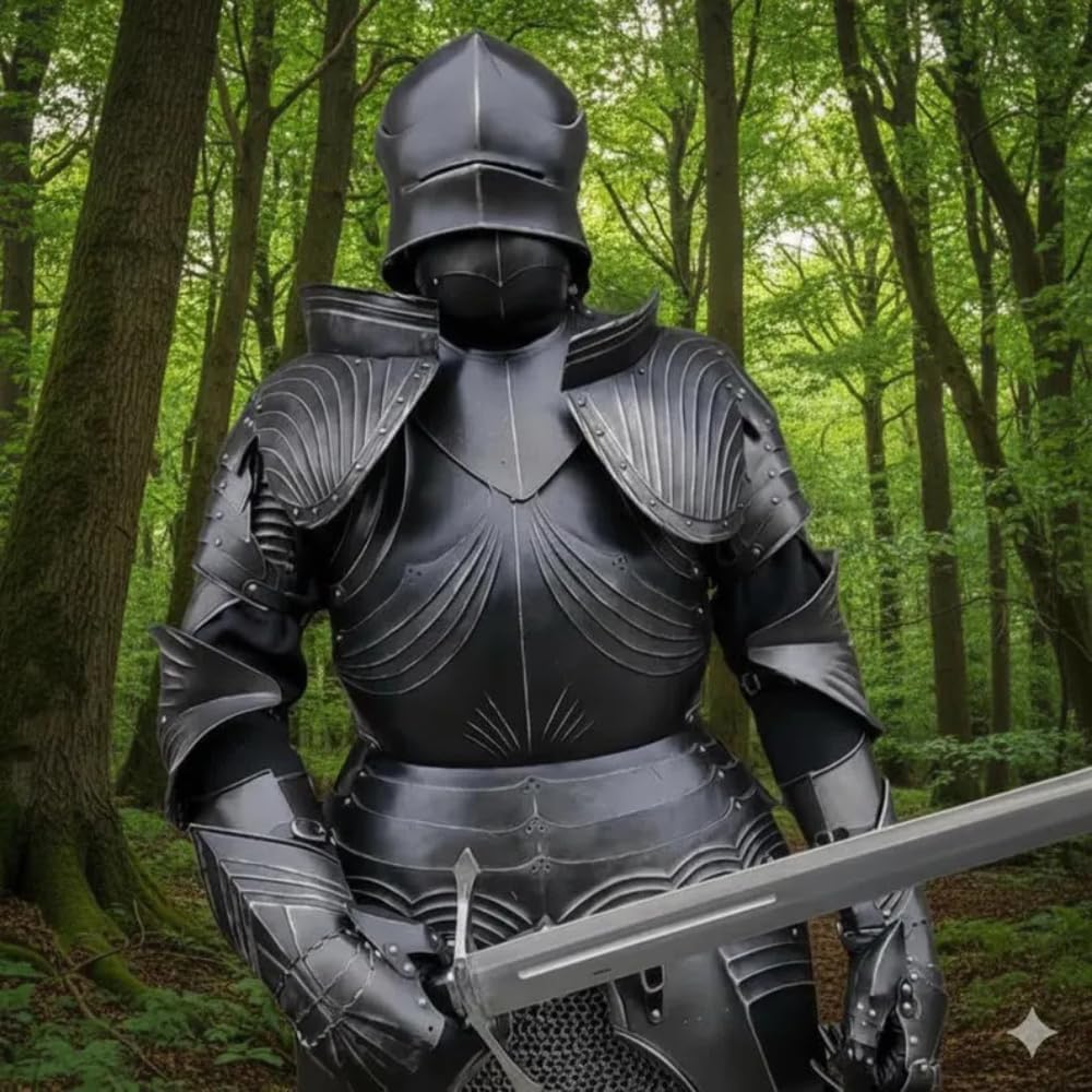Black Gothic Knight Full Body Armor Suit – 18 Gauge Steel Medieval Dark Warrior Armor