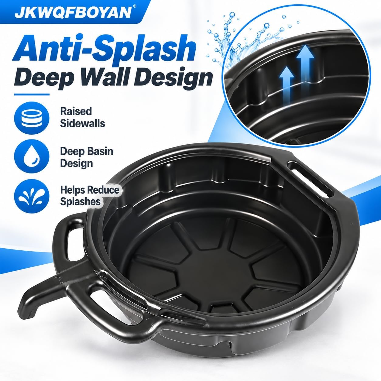 Oil Drain Pan, 2 Gallon Large Capacity Oil Change Pan with Anti-Splash Lip & Wide Pour Spout for 8L, Oil Catch Container for Cars, Trucks, SUV Maintenance