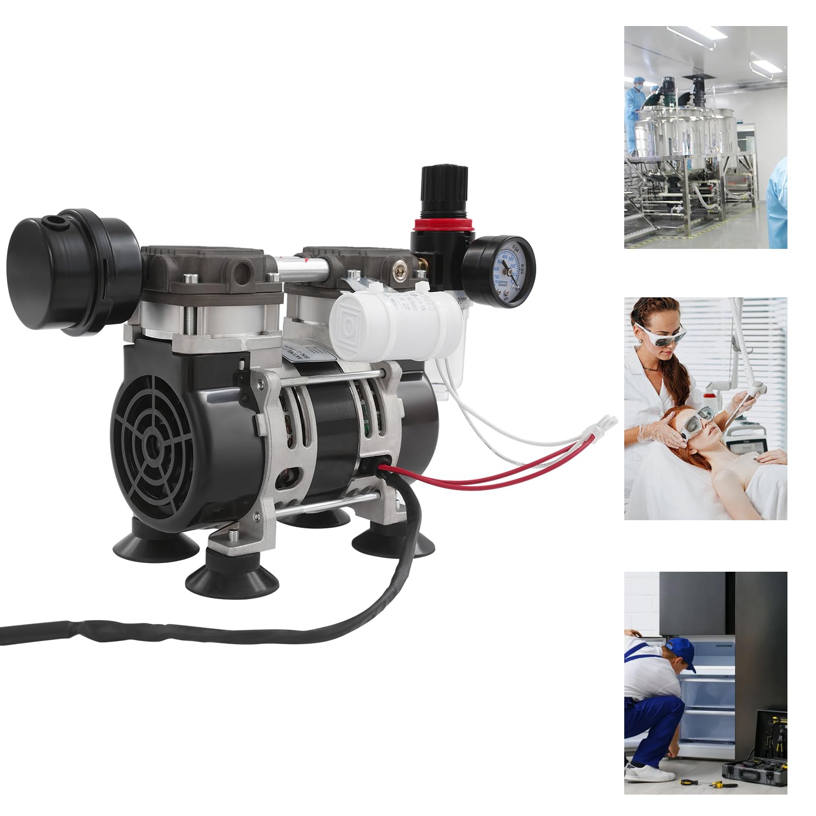 Bomba de vacío de 230 W – 90 kPa 56 dB, apta para la industria con motor de cobre, bomba de vacío de laboratorio, bomba de silencio médica sin aceite, para trabajos de pintura, cosméticos y