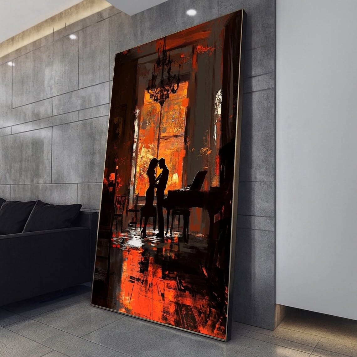 Éclairage orange spectaculaire sur toile décorative de couple intime - 8