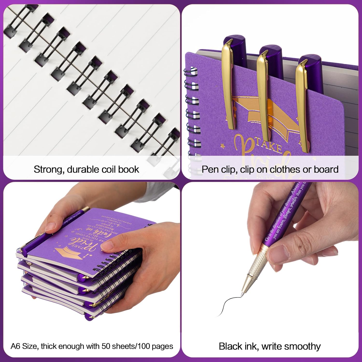 FillTouch 12 Sets 2026 Graduation Gifts Bulk Inspirational Spiral Journal with Motivational Pen Kraft Notebooks Class of 2026 Gifts for College Graduate (Purple)