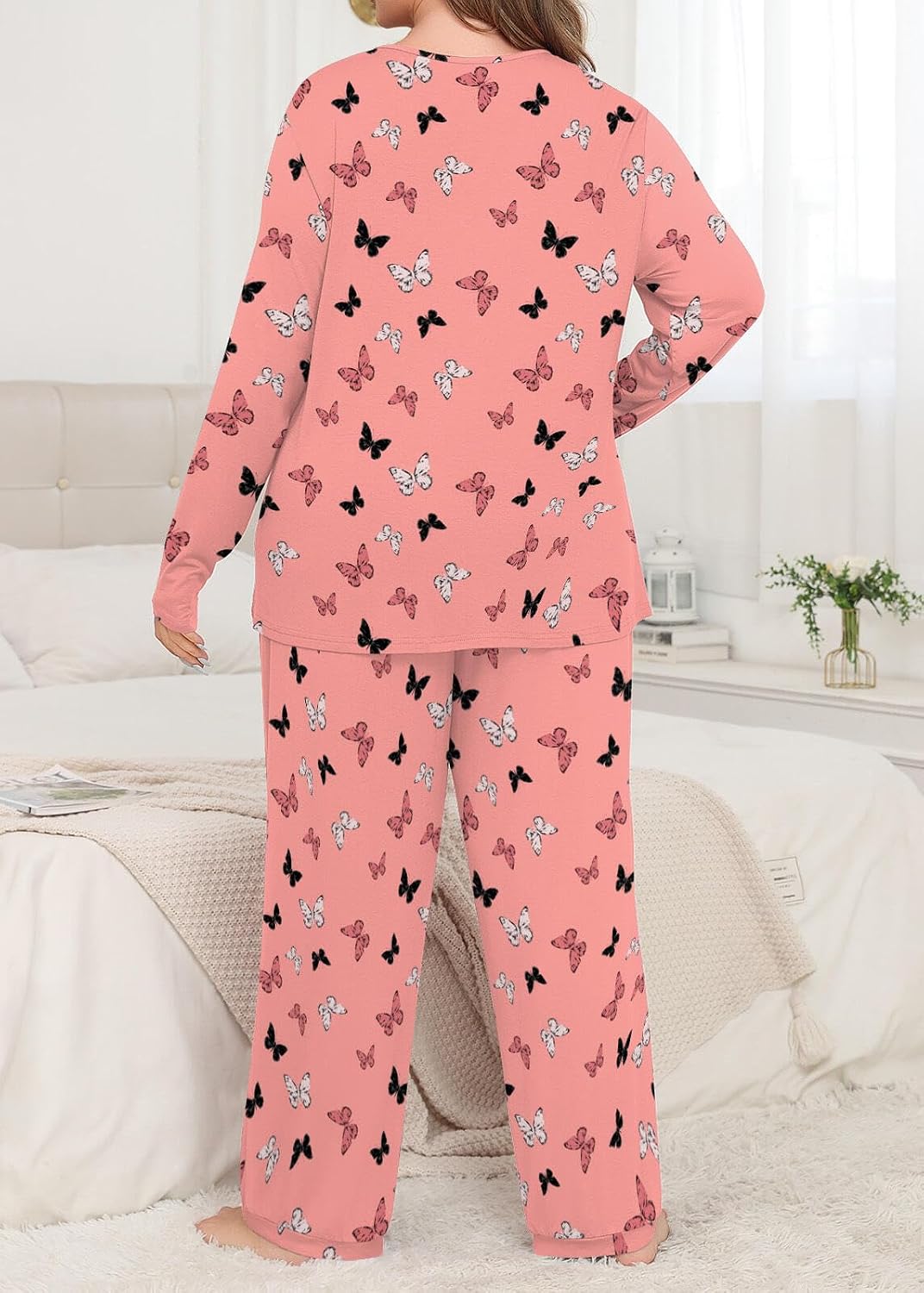 POSESHE Women’s Plus Size Pajama Sets Soft Pjs Long Pants Summer Lounge Sleepwear Pajama Sets image 2