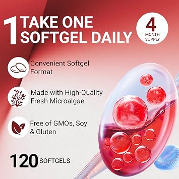 Premium Astaxanthin 12mg Antioxidant Supplement with Vitamin E 120 Softgels, 4 Month Supply, Microalgae Source, Supports Skin, Eye & Joint Health, Non-GMO, Gluten & Soy Free