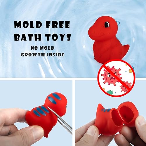 Miniatura 2 de Ganowo Juego de 12 juguetes de baño sin moho sin agujeros para bebés, juguetes de dinosaurio para baby shower para niños de 6 a 12 meses de edad,