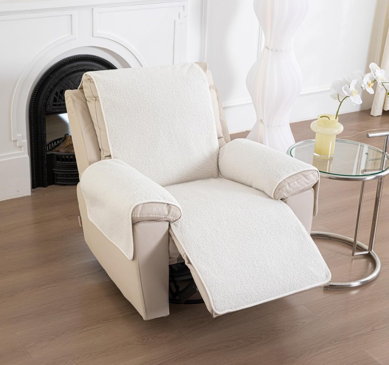 Recliner Chair Covers Lamb's Wool Armrests Protection One-Piece Cover for Recliner Chair Dustproof Non-Slip Washable Reversible Sofa Cover((30"*91") 76 * 231CM,White)