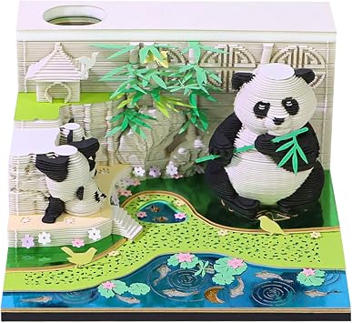 3D Calendar 2027,3D Memo Pad Time Piece Calendar 2027 Panda Bamboo Garden Creative Tear Away Calendar Paper Carving Multi-Color DIY Note