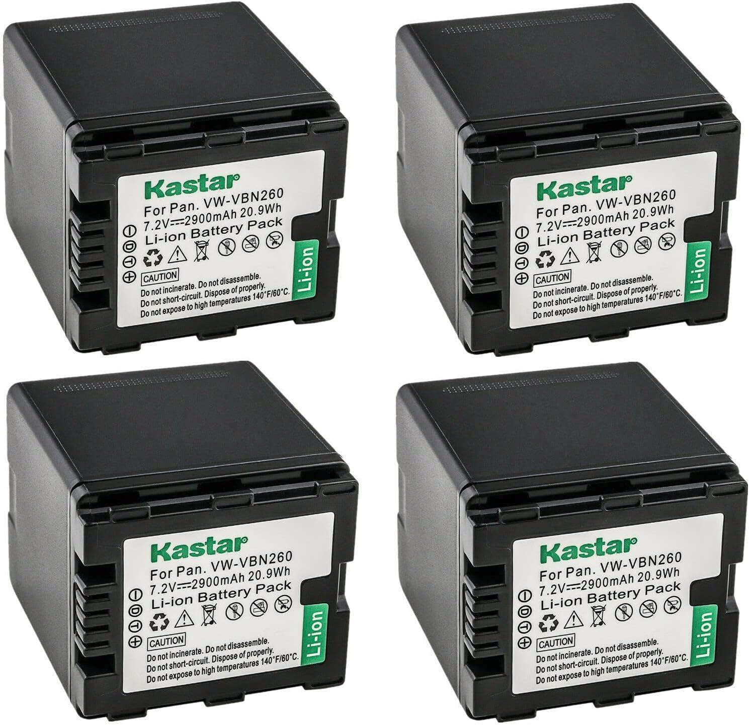 Kastar 4-Pack Battery VW-VBN260 Replacement for Panasonic HC-X900GK, HC-X900K, HC-X900M, HC-X900MGK, HC-X909, HC-X910, HC-X920, HC-X920M, HDC-HS900, HDC-HS900GK, HDC-HS900GK-3D, HDC-HS900K Camera