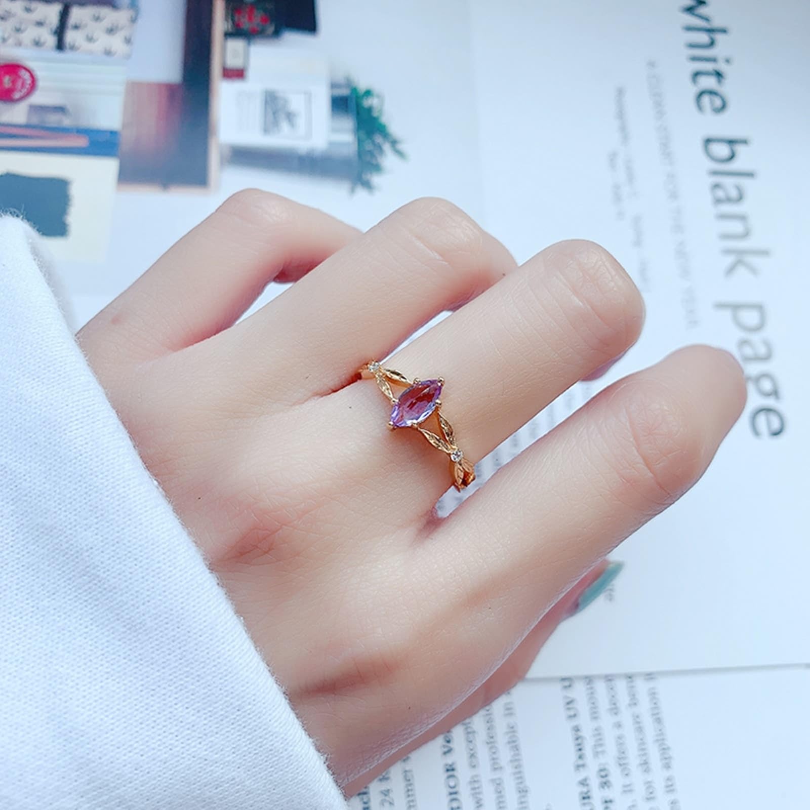 Gelbgold Au 375/585/750 Hochzeitsband mit Marquise Lila Amethyst in 6 Klaue-Fassung Gr.47-65