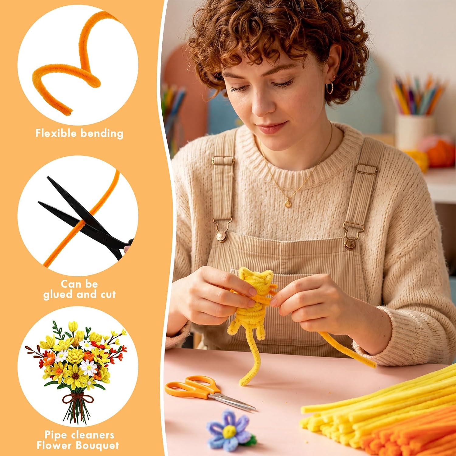 Yunsailing 300 Pcs Pipe Cleaners 6 mm x 12 Inch Chenille Stems Pipe Cleaners Craft Supplies Art Supplies Adults DIY Creative Decorations Creative DIY Projects Decorations (Sunflowers)