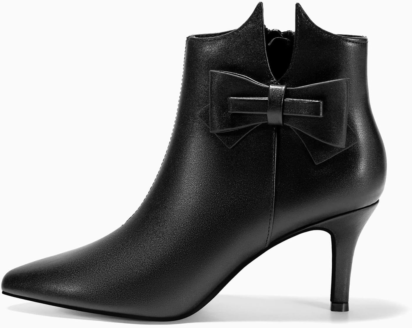 Ermonn Womens Pointed Toe Ankle Boots Stiletto Heels Side Zipper Bow Faux Suede Booties Wedding Dress Shoes - Image 4