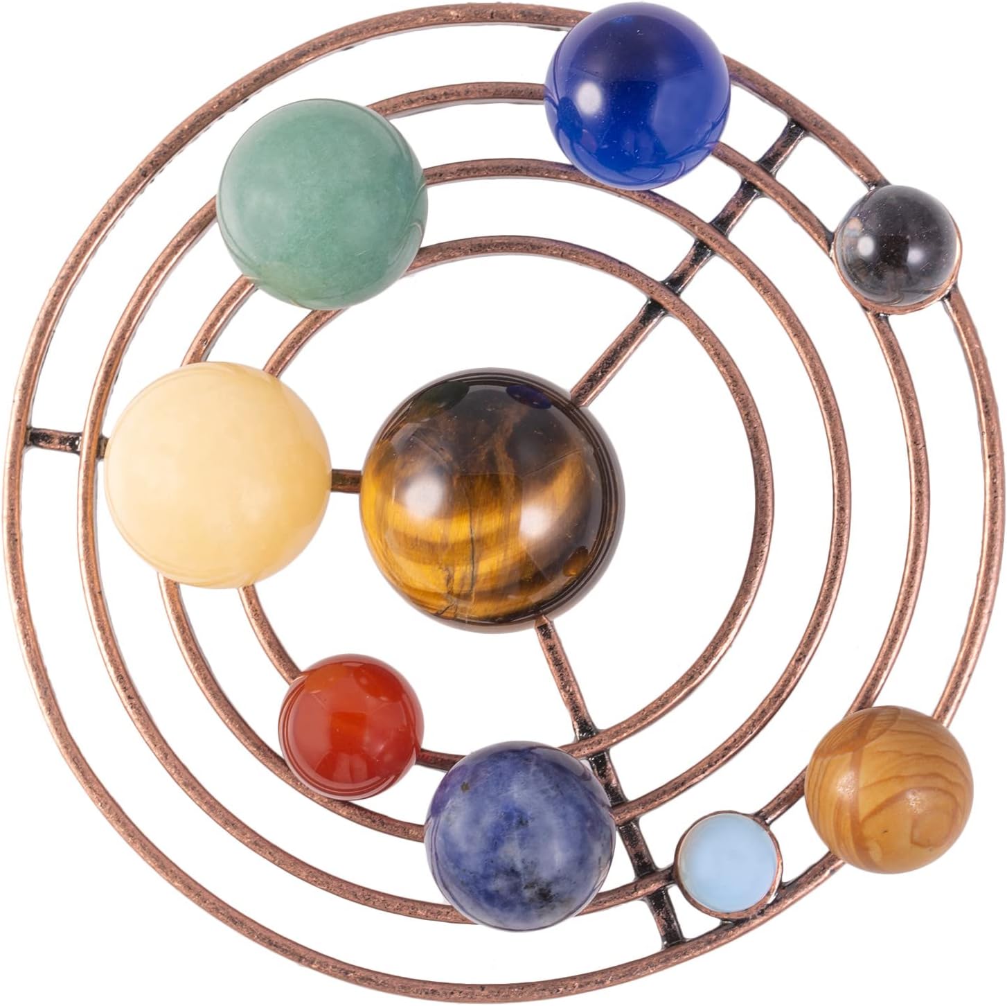 Rockcloud 9 Planets Decor Crystal Ball Set with Metal Orbit, Solar System Handmade Crystal Stone Desk Ornament for Home Office