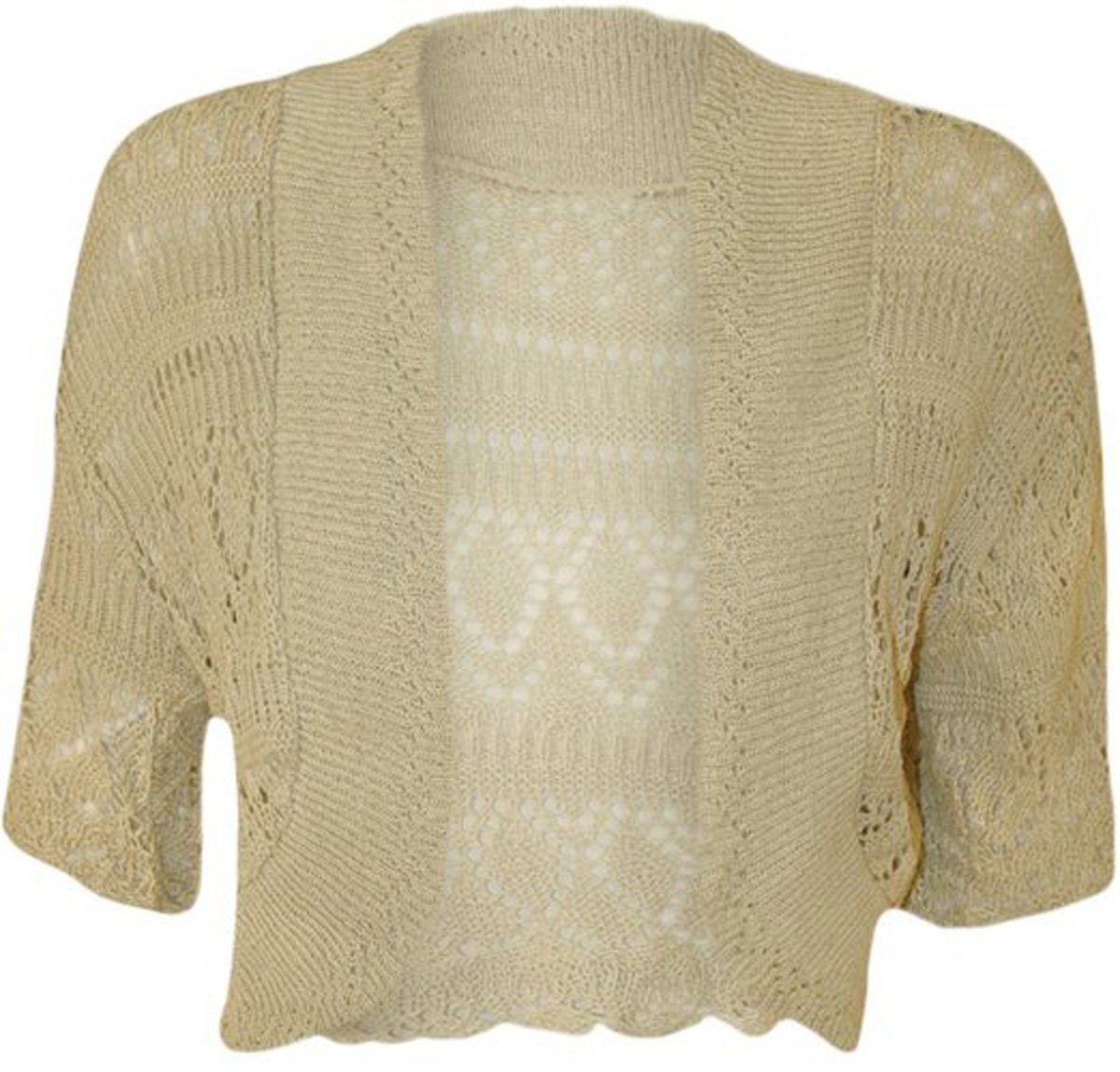 FashionMark Women's Crochet Knitted Short Sleeve Bolero Shrug - beige - 24 UK/26 UK=3XL