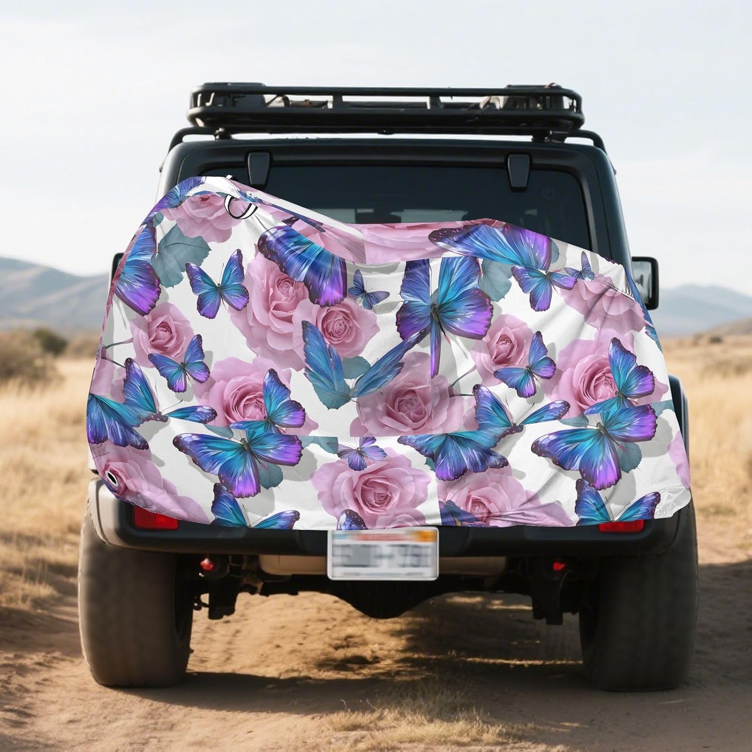 ALAZA Purple Butterflies Pink Rose Flowers Bike Cover Waterproof Outdoor Ebike Bicycle Covers Tarp Protection for 1/2 Bikes, Sun UV Dust Wind Proof