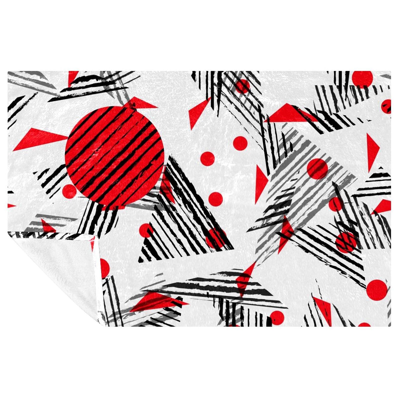 Couverture rouge et noir motif géométrique japonais 150x100 cm douce pour lit