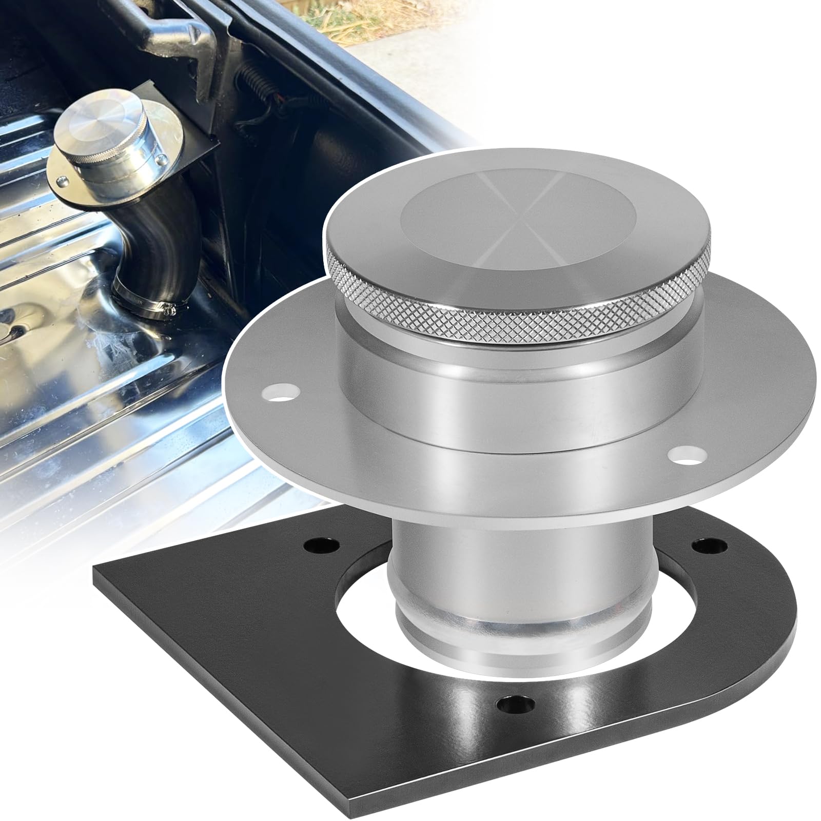 17-2530 Billet Aluminum Remote Fuel Tank Filler Neck, Gas Cap and Weld-On Steel Bracket, fits 2-inch Filler Hose, Remote Fuel Cell Filler - Straight Neck