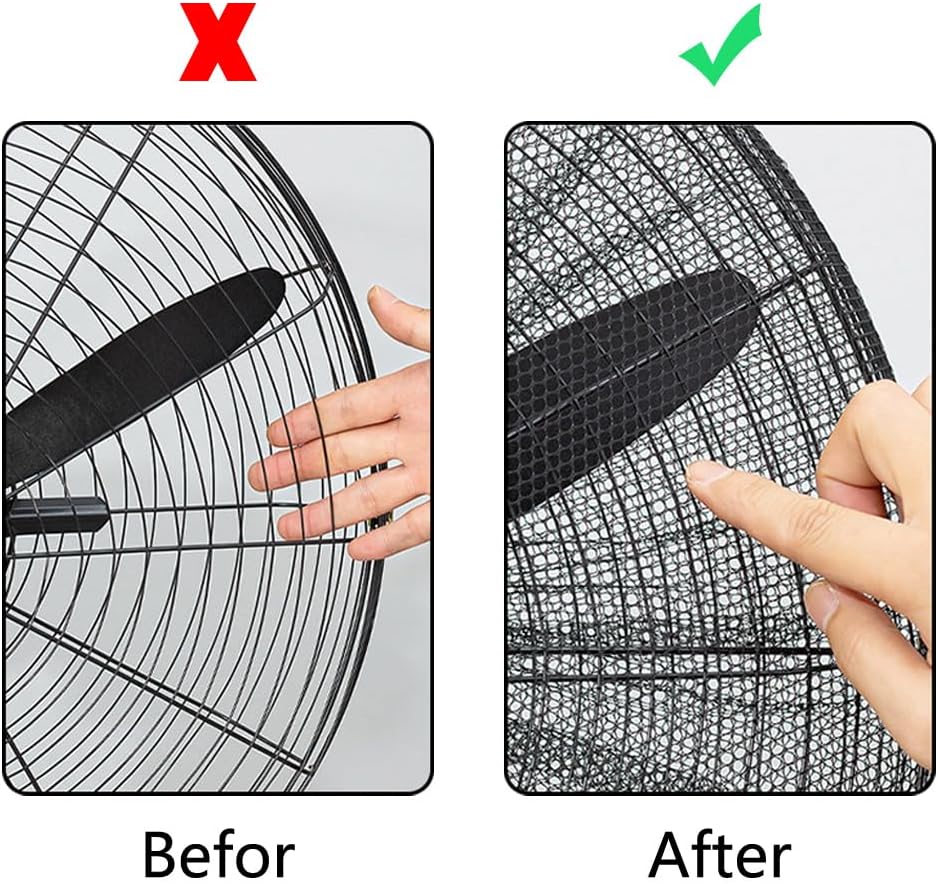 2PCS 18 Inches Electric Fan Safety Shield Finger Touch Proof Dustproof Mesh Cover Summer Home Fan Honeycomb Protective Net with Drawstring Buckle Design Black