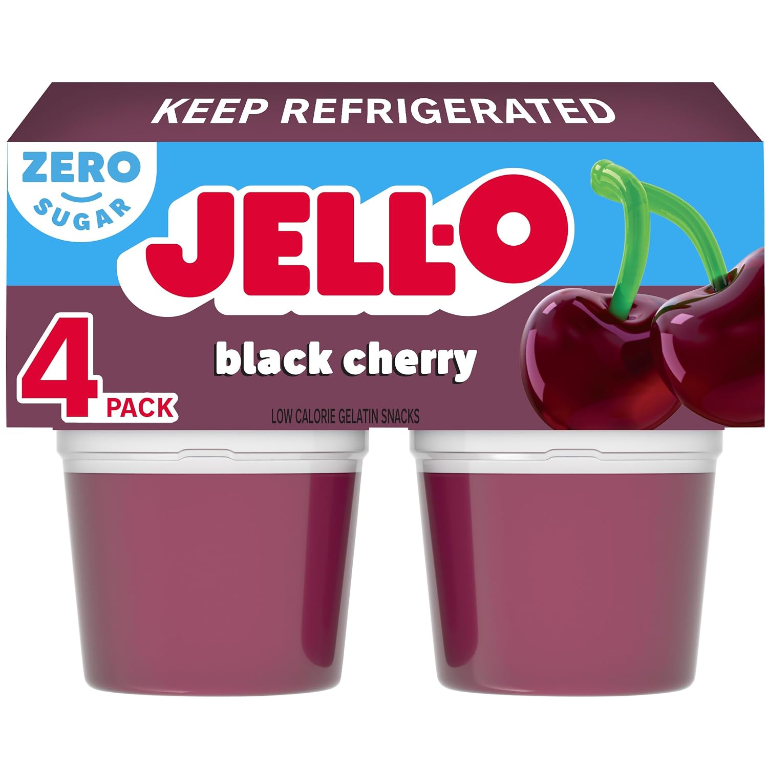 Jell-O Black Cherry Sugar Free Refrigerated Red Jello Cups Gelatin Snack (4 ct Cups)