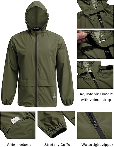 Miniatura 3 de COOFANDY Traje de lluvia para hombre, impermeable, ligero, transpirable, chaqueta de lluvia, pantalones de 2 piezas, traje de lluvia